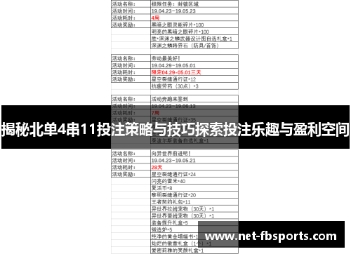 揭秘北单4串11投注策略与技巧探索投注乐趣与盈利空间