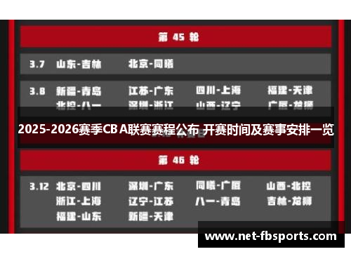 2025-2026赛季CBA联赛赛程公布 开赛时间及赛事安排一览